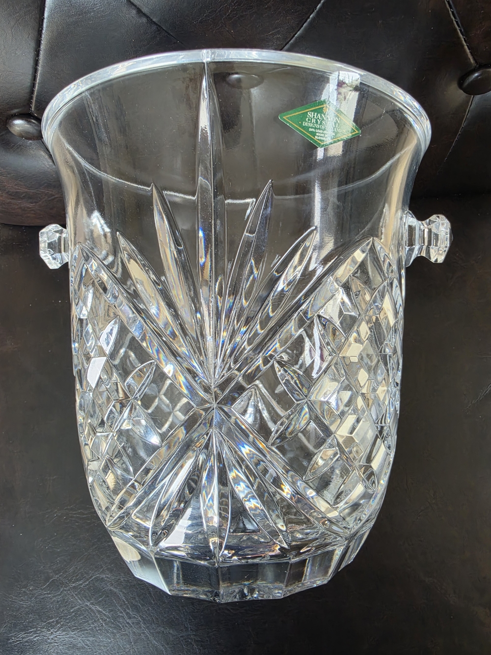 SHAN Clear Cut Crystal Ice Bucket with Starburst & Diamond Pattern